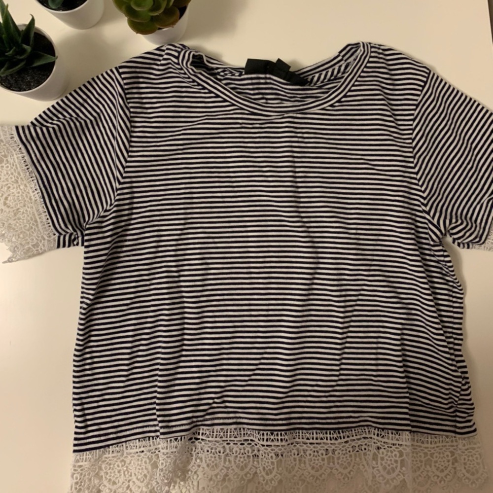 Striped Tee with Lace Detail